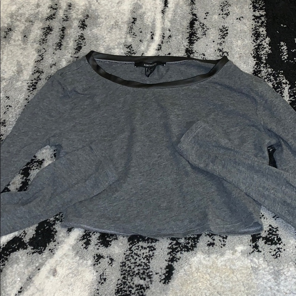 Grey, long sleeve, crop top.
